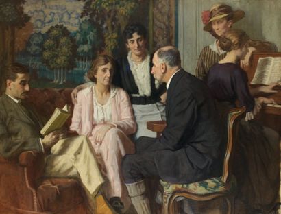 René-François-Xavier PRINET (1861-1946) Au salon à Luxeuil, réunion chez les Desgranges...