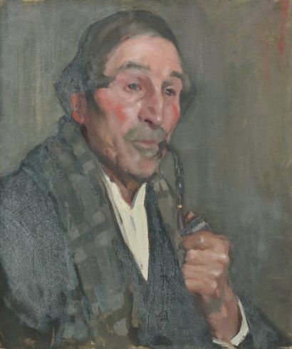 Bessie DAVIDSON (1879-1965) Le fumeur Huile sur toile. 64,5 x 46 cm