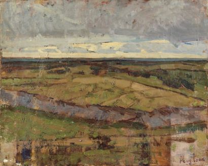 Eugène-Robert POUGHEON (né en 1886) Paysages Deux huiles sur toile faisant pendant,...