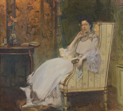 William-Jules-Émile LAPARRA (1873-1920) Femme pensive, assise dans une bergère, 1904...