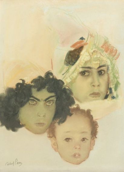 Abel PANN (1883-1963) Rachel, Joseph et Benjamin Pastel, signé en bas à gauche. 49...