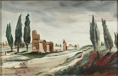 Henri de WAROQUIER (1881-1970) Rome via Appia, 1928 Huile sur panneau, signée en...