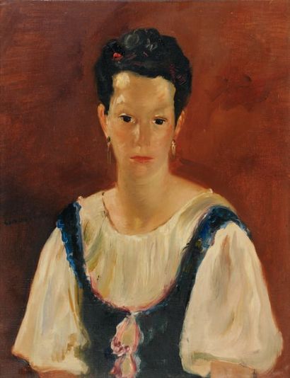 Luigi CORBELLINI (1901-1968) Portrait de femme à la blouse blanche Huile sur toile,...