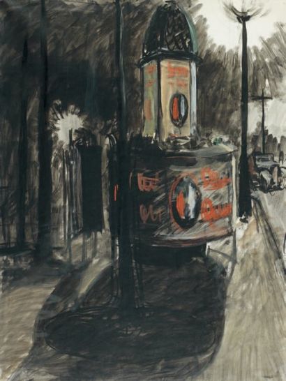 Mario TAUZIN (1909-1979) Le rendez-vous Gouache et encre sur papier marouflé sur...