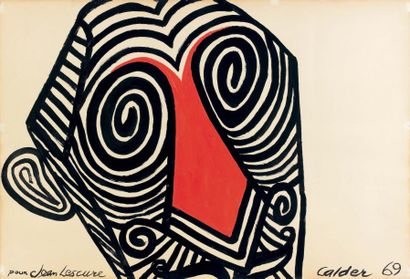 Alexandre CALDER (1898-1976) Portrait de Jean Lescure, 1969 Encre et gouache, signée...