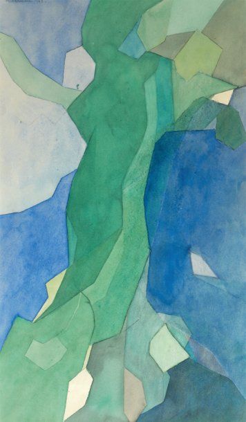 André BEAUDIN (1895-1979) Bleu et vert, 1962 Aquarelle, signée et datée en haut à...