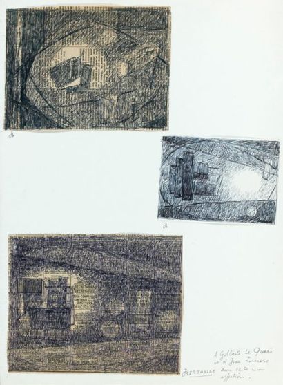 Jean BERTHOLLE (1909-1996) Sans titre Trois dessins à l'encre dont deux sur papier...