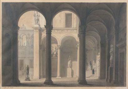 Francesco Zanin*** (actif au XIXe siècle) vue d'une cour de palais animée de visiteurs...