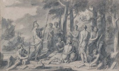 François verDier (1651-1730) Minerve chez les muses pierre noire, lavis. 24,7 x 41,3...