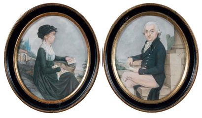Ecole française de la fin du XVIIIe siècle Portrait de femme - Portrait d'homme Deux...
