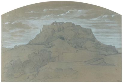 Edouard bertin (1797-1871) vue de l'acropole à athènes crayon noir et craie blanche....