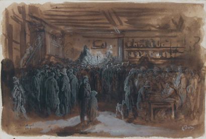 Gustave Doré (1832-1883) Whitechapel lavis brun, réhauts de blanc. signé en bas à...