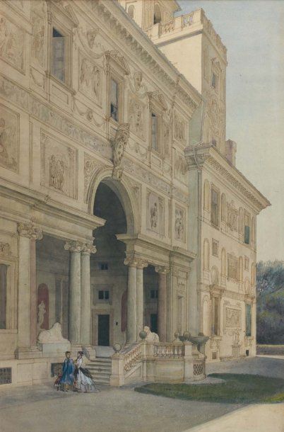 Ecole française du XIXe siècle vue de la façade sur jardin de la villa médicis à...