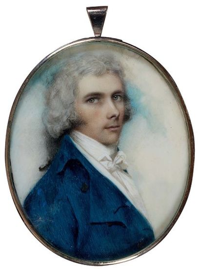 Attribué à richard cosway (1742-1821) Portrait d'homme à la redingote bleue miniature...
