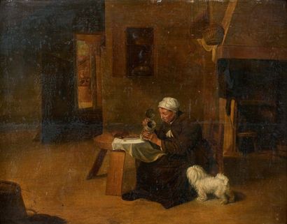 Entourage de q. G. van brekelenkam (1622-1668) Femme assise dans une cuisine près...