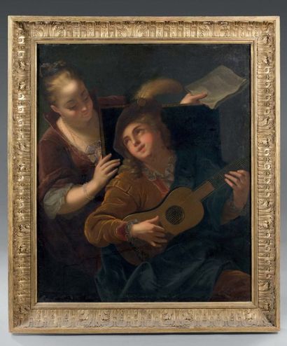 Attribué à Jean raoux (1677-1734) La leçon de chant huile sur toile, rentoilée. 102,5...