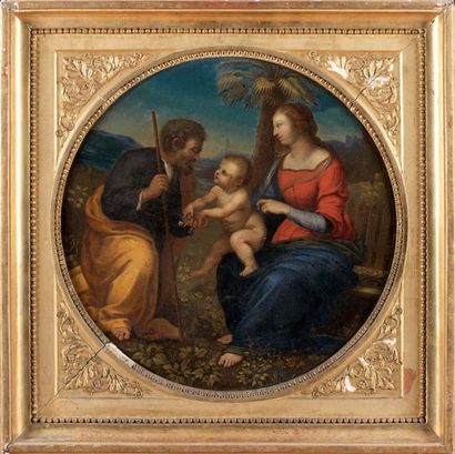 Ecole italienne du XVIIe siècle La Sainte famille, d'après Raphaël huile sur toile,...