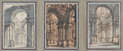 Ferdinand bibiena (1667-1743) Intérieur de Palais trois dessins, plume de lavis d'encre...