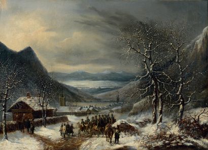 Louis-Claude MALEBRANCHE (1790-1838) Remise des clefs à Napoléon dans un paysage...