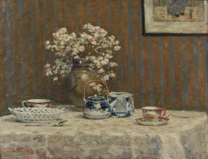 ÉCOLE MODERNE L'heure du thé, 1910 Huile sur toile, porte une signature Paulus et...