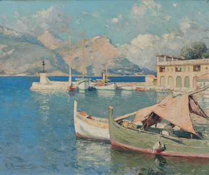Émile BEAUSSIER (1874-1943) Port méditerranéen Huile sur toile, signée en bas à gauche....