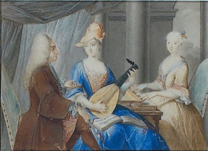École Française, Première Moitié Du XVIIIe Siècle La leçon de musique, un homme assis...