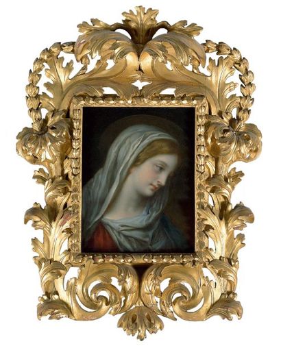 École Italienne Du XIXe Siècle Tête de Vierge huile sur toile. cadre italien. 47,5...