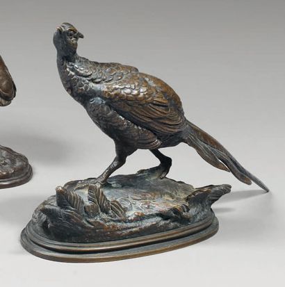 Edouard DELABRIÈRE (1829-1912) Coq faisan marchant Bronze à patine brune, signé sur...