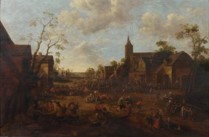 Joost Cornelisz DROOCHSLOOT (1586-1666) Scène de village Huile sur panneau, parqueté....