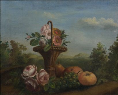 BLOEMERS Fleurs et fruits Huile sur toile, signée en bas à gauche. 44 x 54 cm