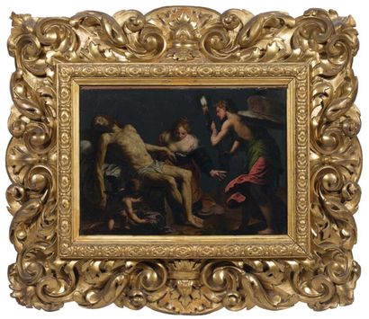 Alessandro TURCHI (1578-1649) Lamentations sur le corps du Christ Huile sur ardoise,...