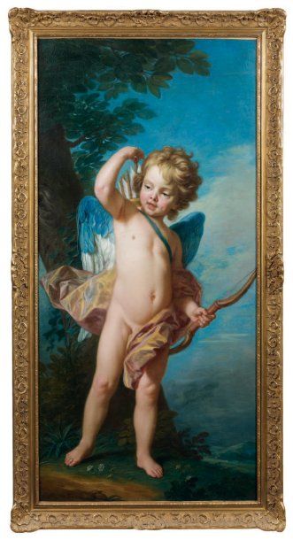 Louis-Michel van LOO (1707-1771) Amour tenant un arc Huile sur toile. Signée et datée...