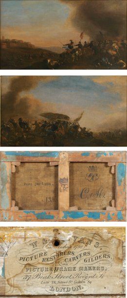 Philibert-Benoît de LARUE (1718-1780) Chocs de cavalerie Deux huiles sur toile formant...