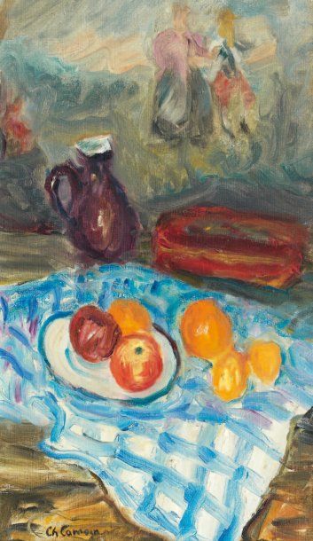 Charles CAMOIN (1879-1965) Fruits sur la nappe à carreaux huile sur toile, signée...