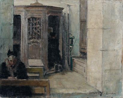 Jules-René HERVÉ (1887-1981) Le confessionnal huile sur toile, signée en bas à droite....