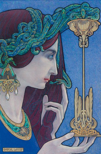 MARCEL-LENOIR (Jules OURY dit) (1872-1931) Femme aux serpents Aquarelle et peinture...
