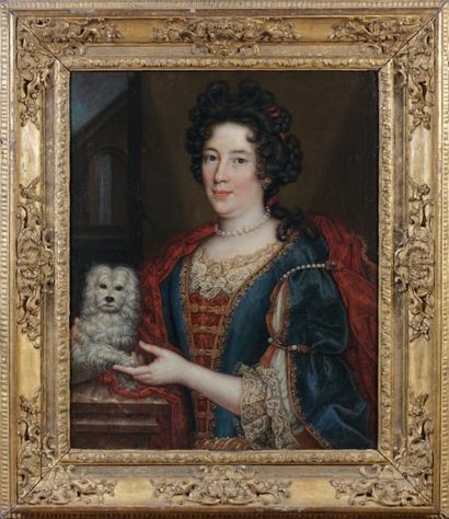 ÉCOLE FRANÇAISE du XVIIe siècle Portrait de femme et de son chien huile sur toile,...
