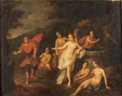 Attribué à Louis de BOULOGNE (1654-1733) Diane et Actéon huile sur toile, rentoilée....