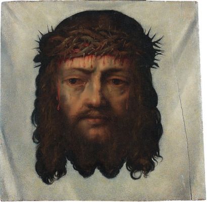 ÉCOLE FRANÇAISE du XVIIe siècle La Sainte Face huile sur panneau, renforcé. (Fente)....