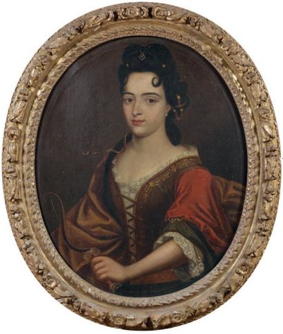 ÉCOLE FRANÇAISE de la fin du XVIIe siècle Portrait de femme en Diane huile sur toile,...