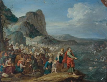 Hans JORDAENS (Vers 1595-1643/1644) Moïse et le passage de la Mer Rouge huile sur...