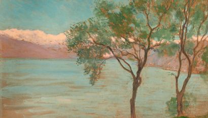 Jean Francis AUBURTIN (1866-1930) 
Le lac de Bellagio
Gouache, signée du monogramme...
