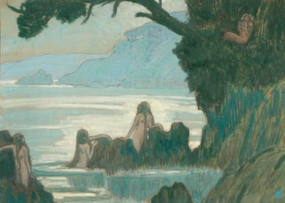 Jean Francis AUBURTIN (1866-1930) 
Les nymphes, la forêt et la mer, 1886-1924
Gouache...