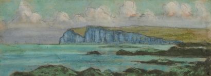 Jean Francis AUBURTIN (1866-1930) Dieppe, mer d'opale Gouache sur traits de crayon,...
