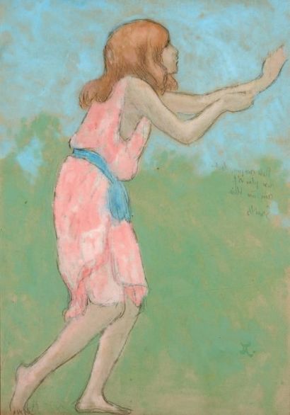 Jean Francis AUBURTIN (1866-1930) 
Smiles, danseuse en tunique rose
Gouache sur traits...