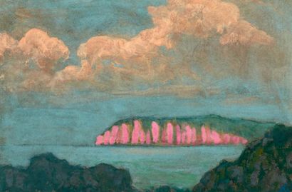 Jean Francis AUBURTIN (1866-1930) Dieppe, les falaises roses Gouache, un monogramme...