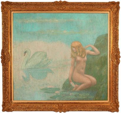 Jean Francis AUBURTIN (1866-1930) Jeune fille au cygne
Huile sur toile, signée du...