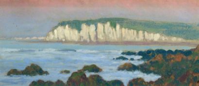 Jean Francis AUBURTIN (1866-1930) 
Dieppe, les falaises blanches
Gouache, signée...