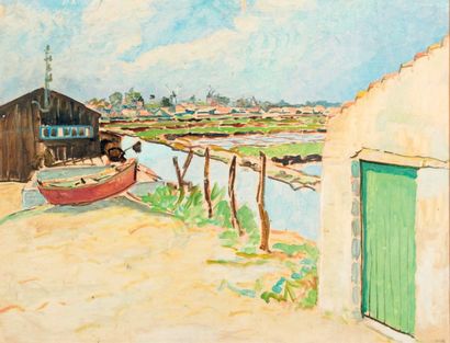 Jean Vincent DARASSE (1901-1983) 
Noirmoutier, les marais salants
Huile sur papier,...