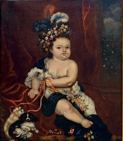 Attribué à Nicola CASSANA (1659-1714) 
Portrait d'enfant et son chien
Huile sur toile,...